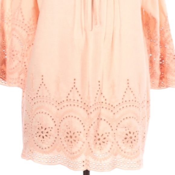 Rose & Rhyme Linen Embroidered Eyelet Tunic Top Size L Boho Keyhole Tie Neck - Picture 6 of 8